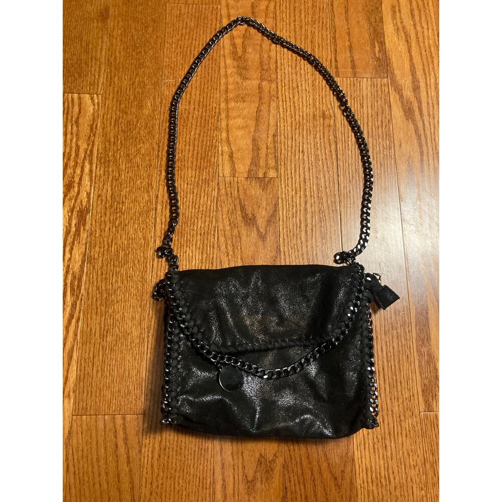 Black metal chain bag purse crossbody silver chain piping soft